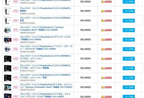 PS5買取価格、遂に60000円を切る！