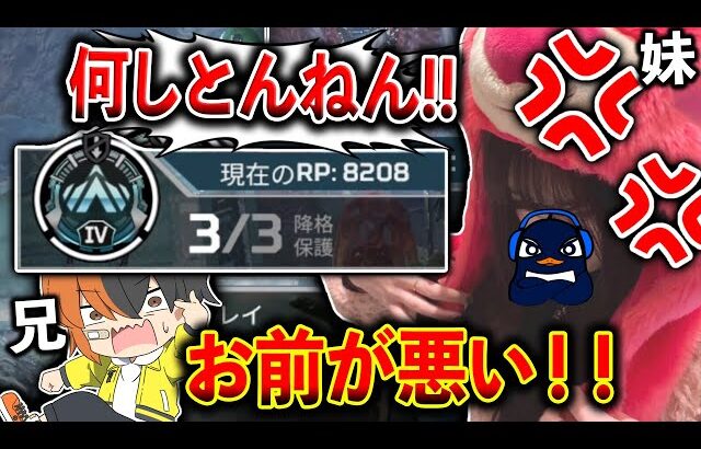 【ガチ兄妹】マスターの兄妹2人がゴールド帯に落ちそうになり喧嘩するｗｗｗ│Apex Legends