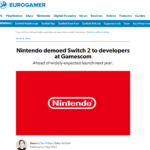Eurogamer「gamescomでSwitch2技術デモ