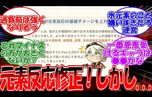 【原神】「元素反応に修正来るぞ！しかし…」に対する旅人の反応【反応集】